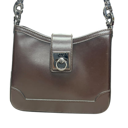 CELINE Leather C Ring Bag Shoulder Bag Dark Brown Silver Hardware CE272