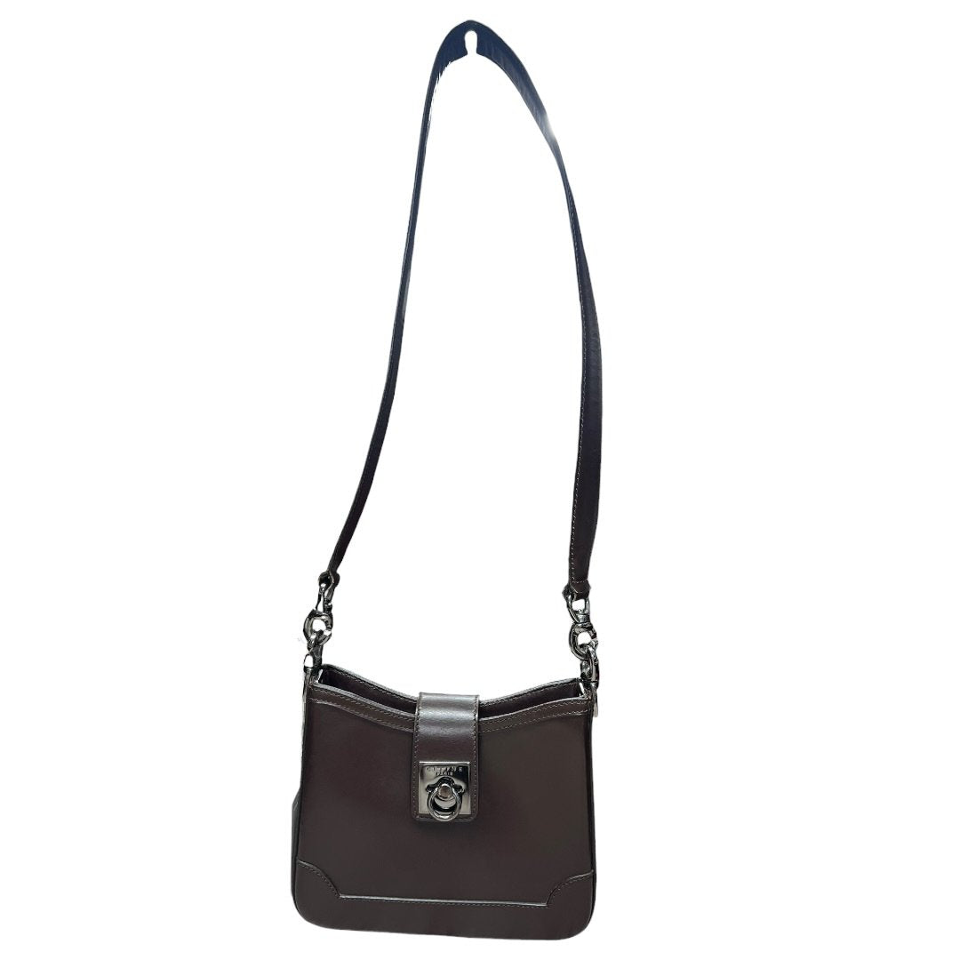 CELINE Leather C Ring Bag Shoulder Bag Dark Brown Silver Hardware CE272
