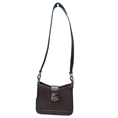 CELINE Leather C Ring Bag Shoulder Bag Dark Brown Silver Hardware CE272