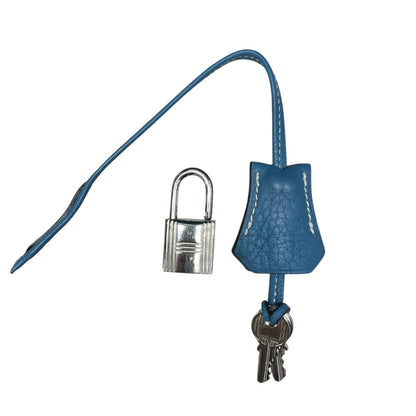 HERMES Clemence Bolide 31 Handbag Blue Silver Hardware HE465