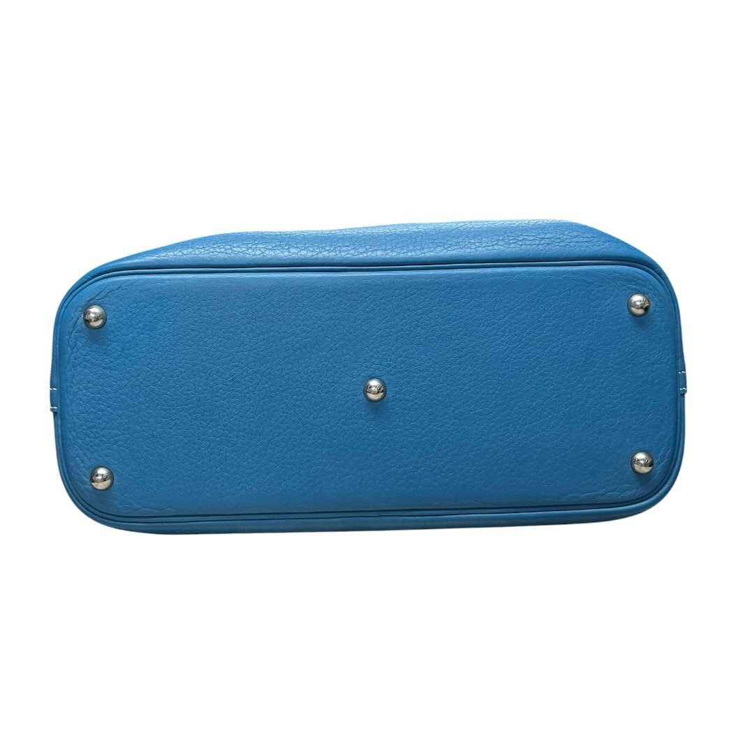 HERMES Clemence Bolide 31 Handbag Blue Silver Hardware HE465