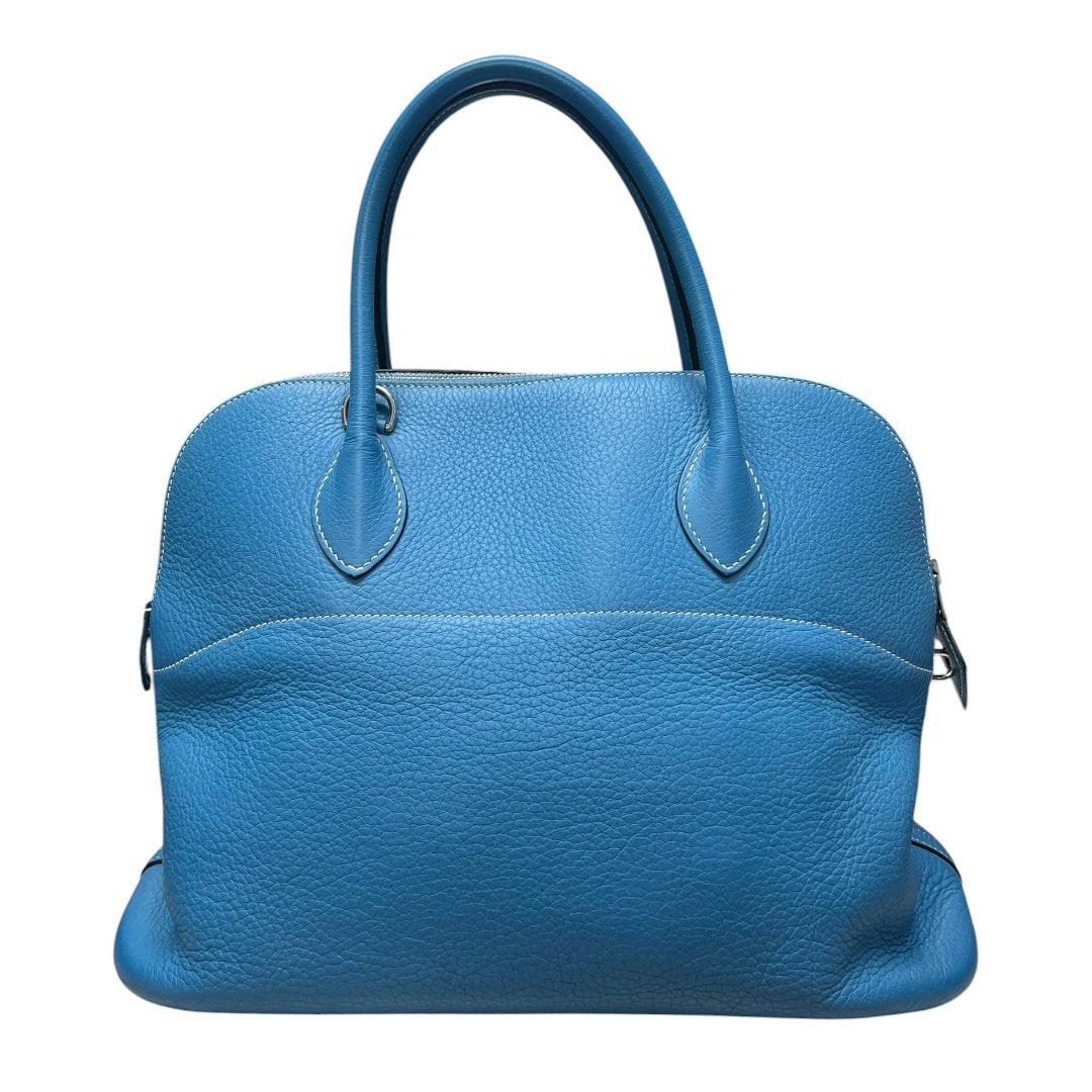 HERMES Clemence Bolide 31 Handbag Blue Silver Hardware HE465