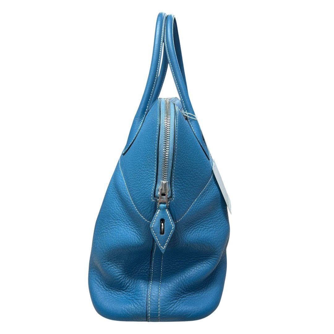 HERMES Clemence Bolide 31 Handbag Blue Silver Hardware HE465