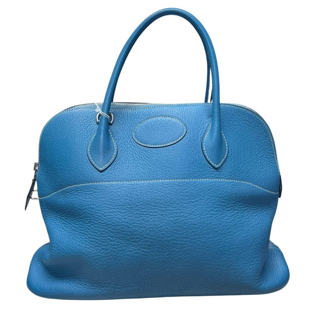 HERMES Clemence Bolide 31 Handbag Blue Silver Hardware HE465