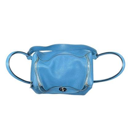 HERMES Clemence Lindy Shoulder Bag Blue Silver Hardware HE463