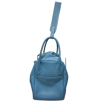 HERMES Clemence Lindy Shoulder Bag Blue Silver Hardware HE463