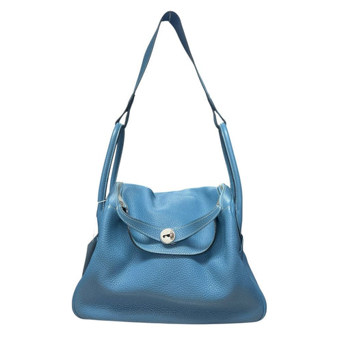 HERMES Clemence Lindy Shoulder Bag Blue Silver Hardware HE463