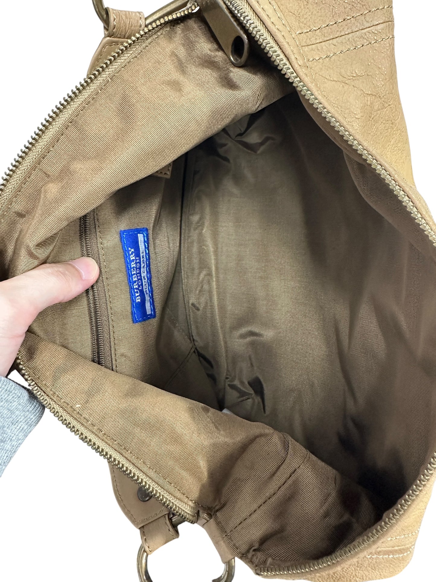 BURBERRY Blue Label Leather Shoulder Bag Camel Silver Hardware BU1226