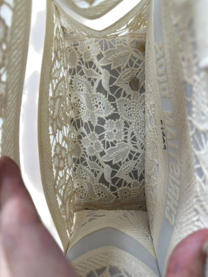 Christian Dior D-Lace Book Tote Small Tote Bag White Ch2197