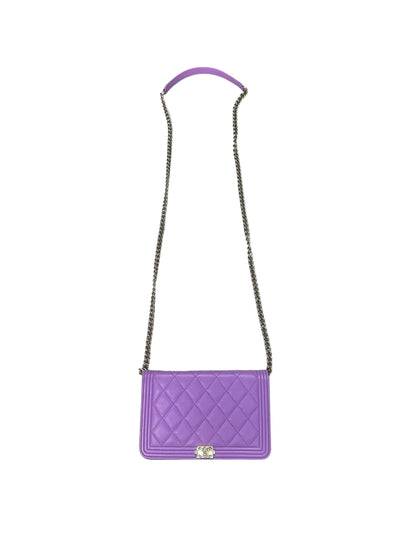 CHANEL Caviar Boy Wallet on Chain Bag Purple Gold Hardware CH2203