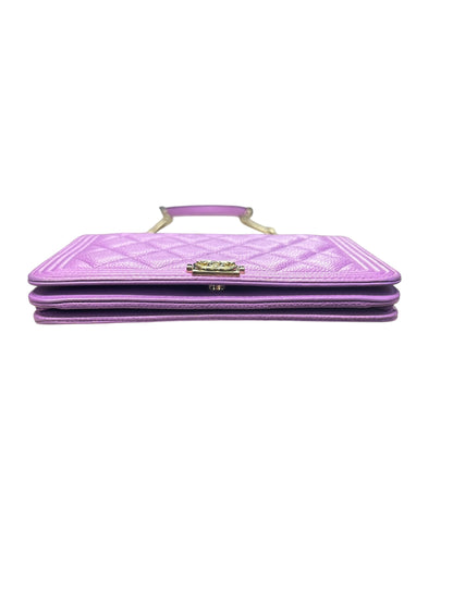 CHANEL Caviar Boy Wallet on Chain Bag Purple Gold Hardware CH2203