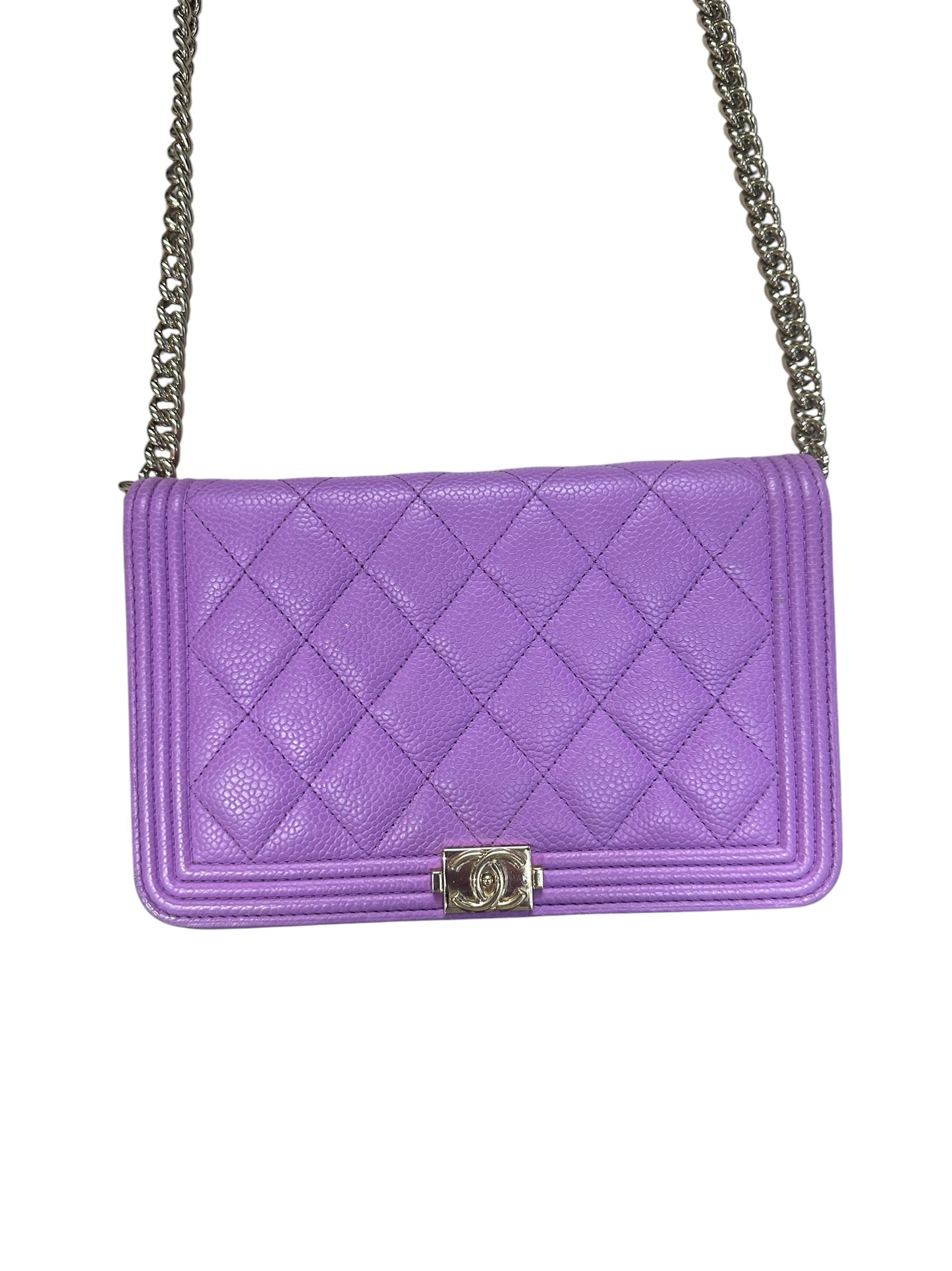 CHANEL Caviar Boy Wallet on Chain Bag Purple Gold Hardware CH2203