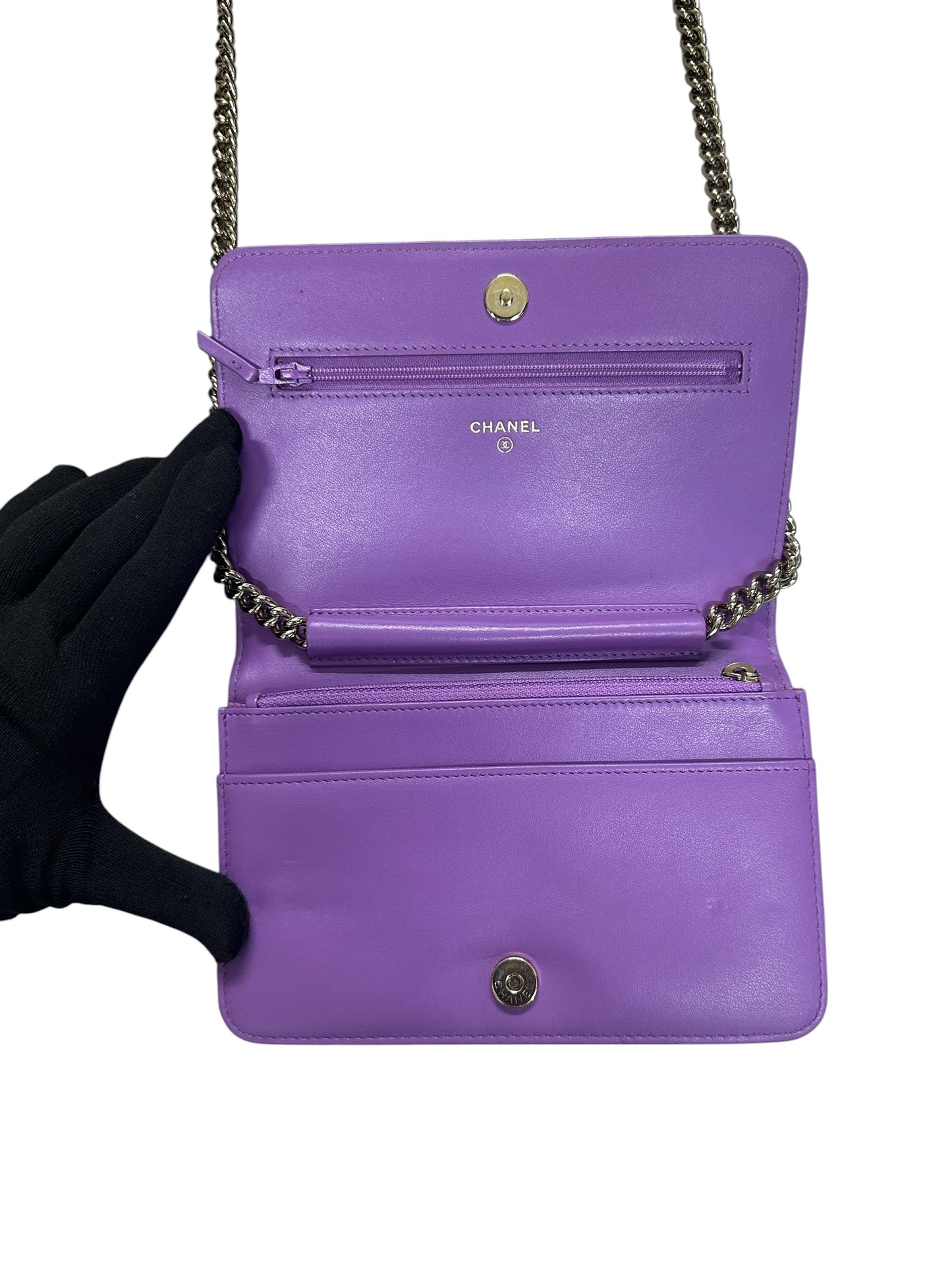 CHANEL Caviar Boy Wallet on Chain Bag Purple Gold Hardware CH2203