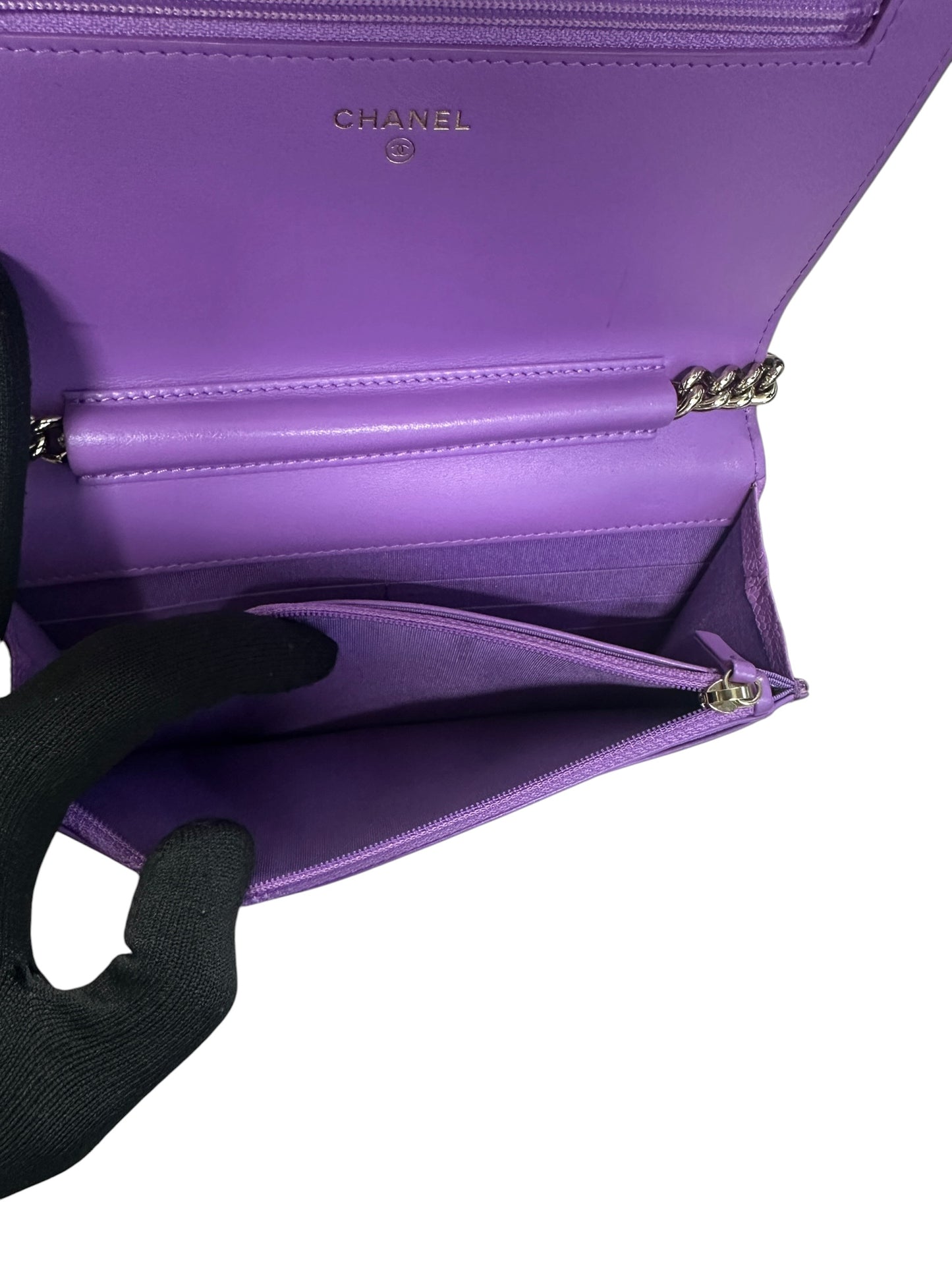 CHANEL Caviar Boy Wallet on Chain Bag Purple Gold Hardware CH2203