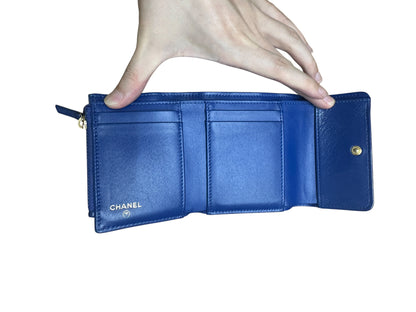 CHANEL Lambskin Chanel 19 Small Trifold Wallet Blue Gold Hardware CH2204