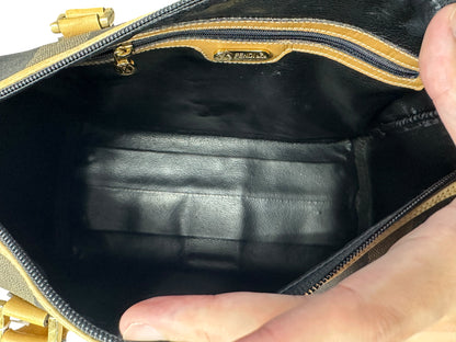 FENDI Pequin Stripe Mini Boston Handbag Brown Black Gold Hardware FE389