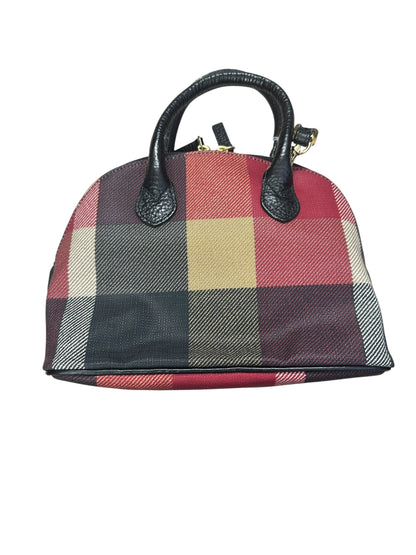BURBERRY Blue Label Crestbridge Mega Check Canvas 2way Mini Dome Handbag Red Black Gold Hardware BU1227