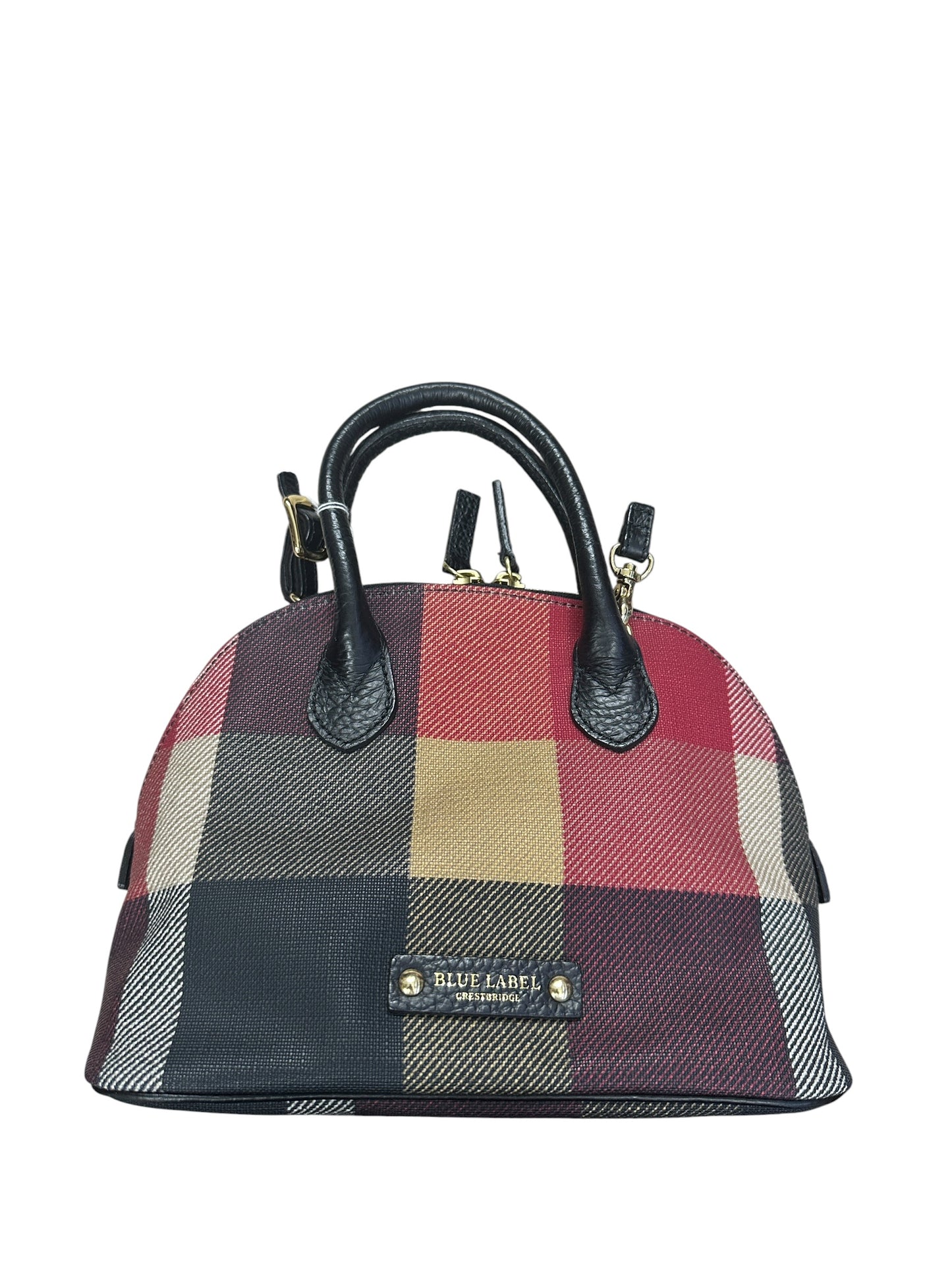 BURBERRY Blue Label Crestbridge Mega Check Canvas 2way Mini Dome Handbag Red Black Gold Hardware BU1227