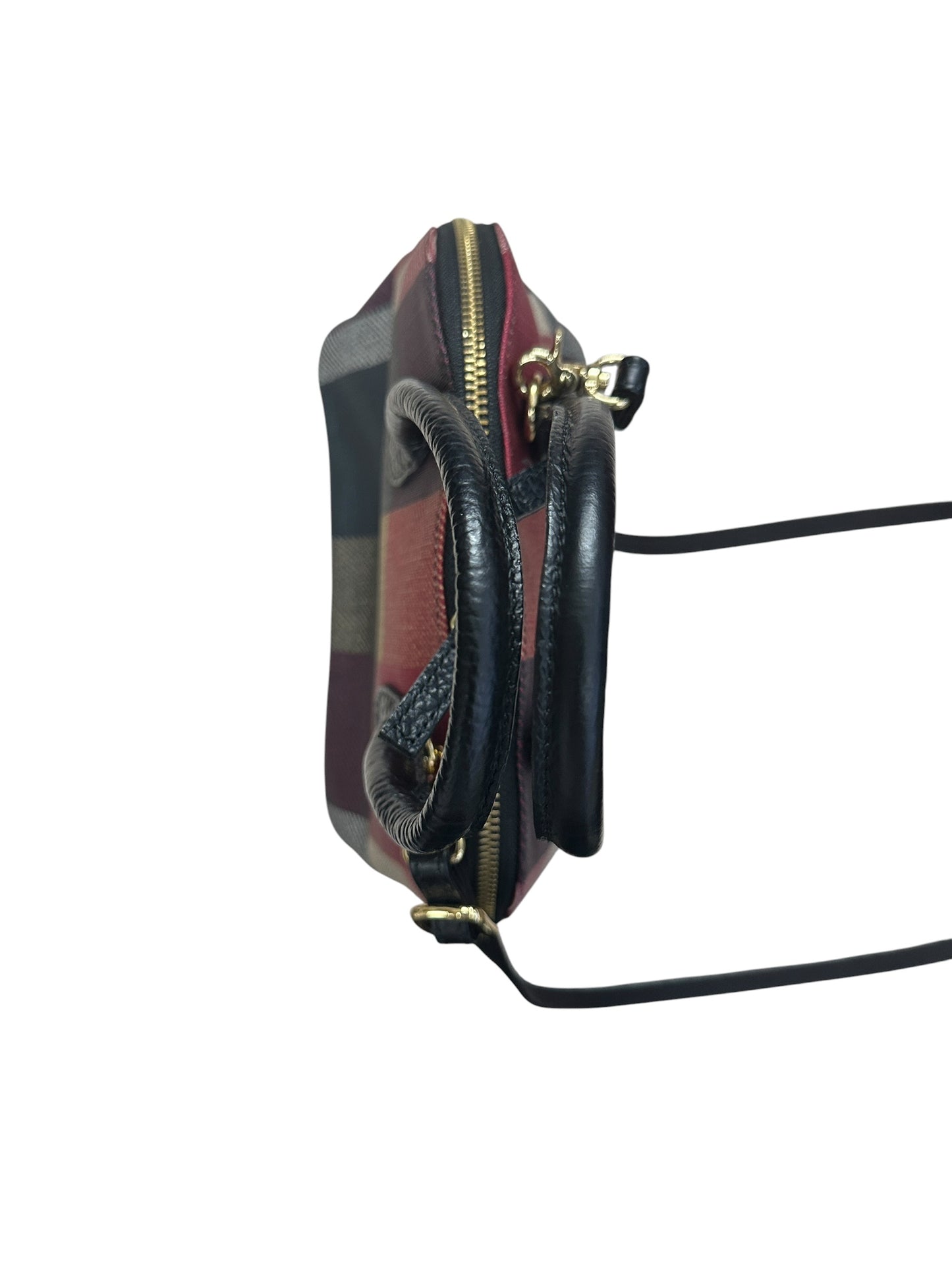 BURBERRY Blue Label Crestbridge Mega Check Canvas 2way Mini Dome Handbag Red Black Gold Hardware BU1227