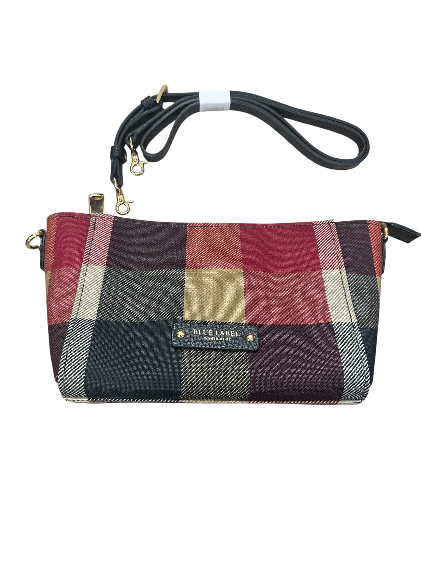 BURBERRY Blue Label Crestbridge Mega Check Canvas 2way Pouch Clutch Shoulder Bag Red Black Gold Hardware BU1228