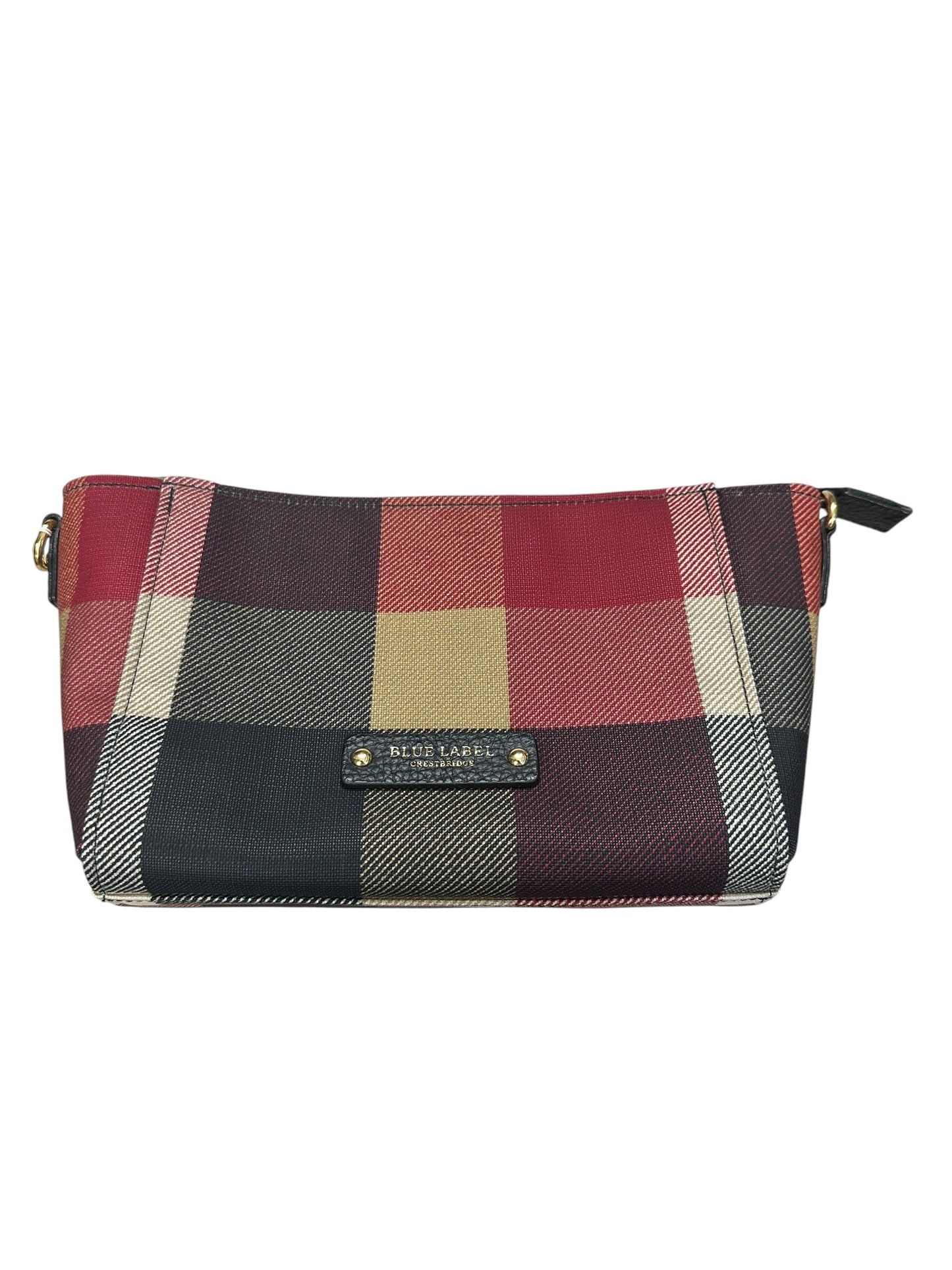 BURBERRY Blue Label Crestbridge Mega Check Canvas 2way Pouch Clutch Shoulder Bag Red Black Gold Hardware BU1228