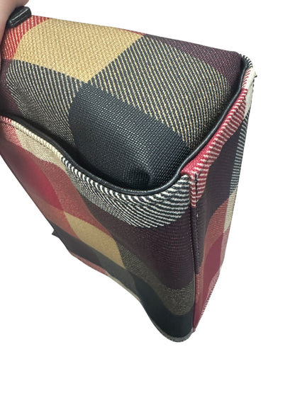 BURBERRY Blue Label Crestbridge Mega Check Canvas 2way Pouch Clutch Shoulder Bag Red Black Gold Hardware BU1228