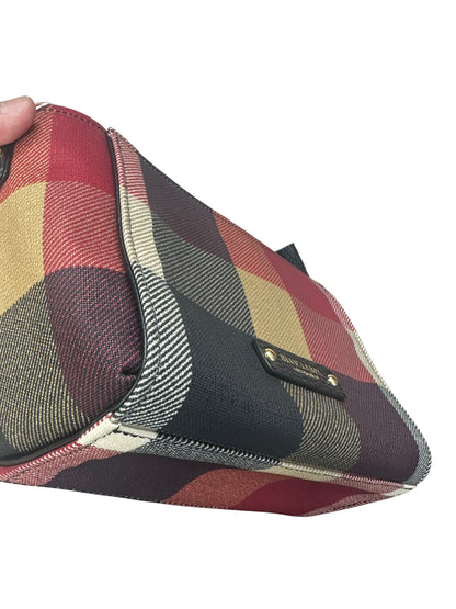 BURBERRY Blue Label Crestbridge Mega Check Canvas 2way Pouch Clutch Shoulder Bag Red Black Gold Hardware BU1228