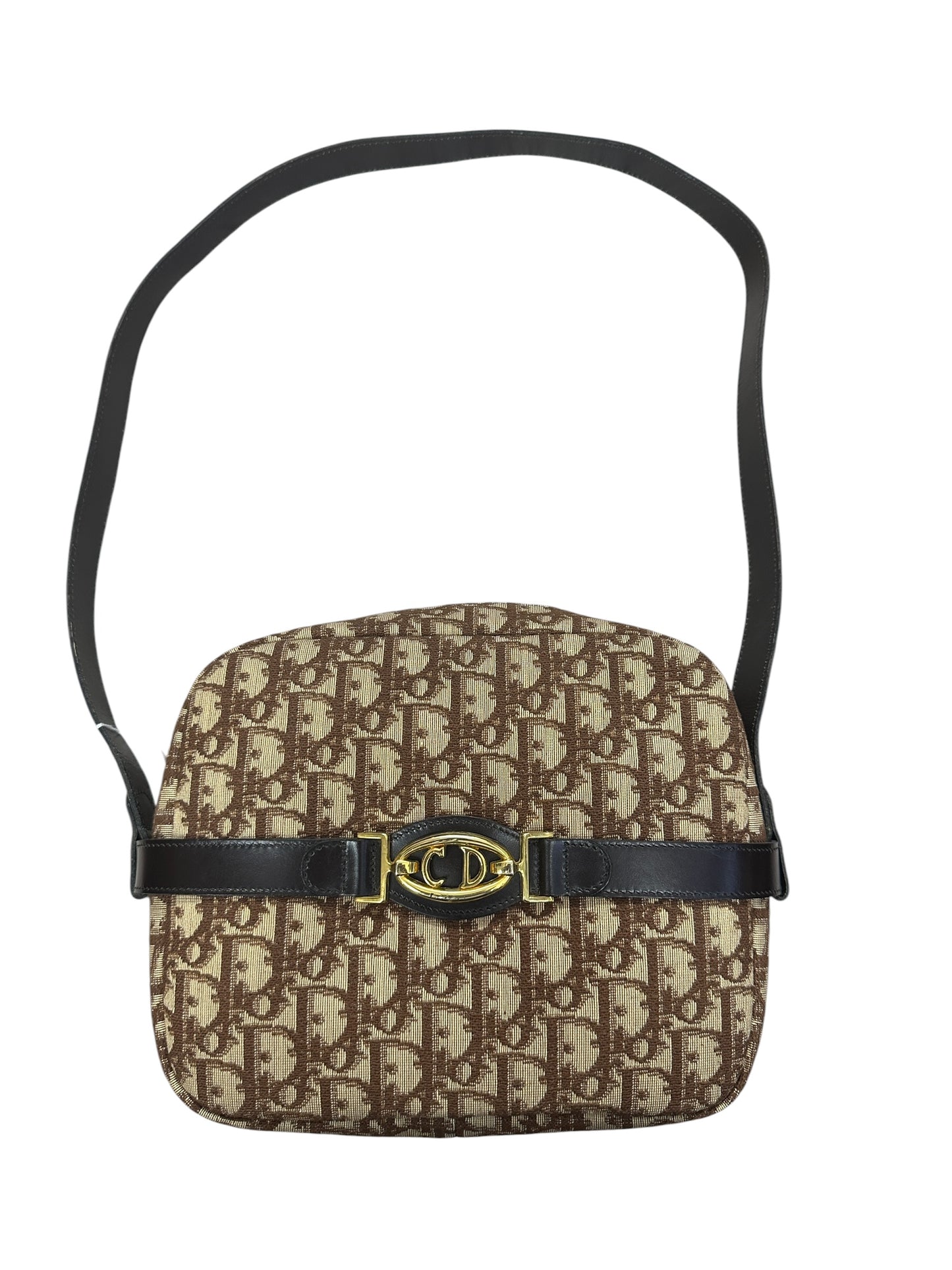 Christian Dior Trotter Canvas Shoulder Bag Brown Gold Hardware Ch2198