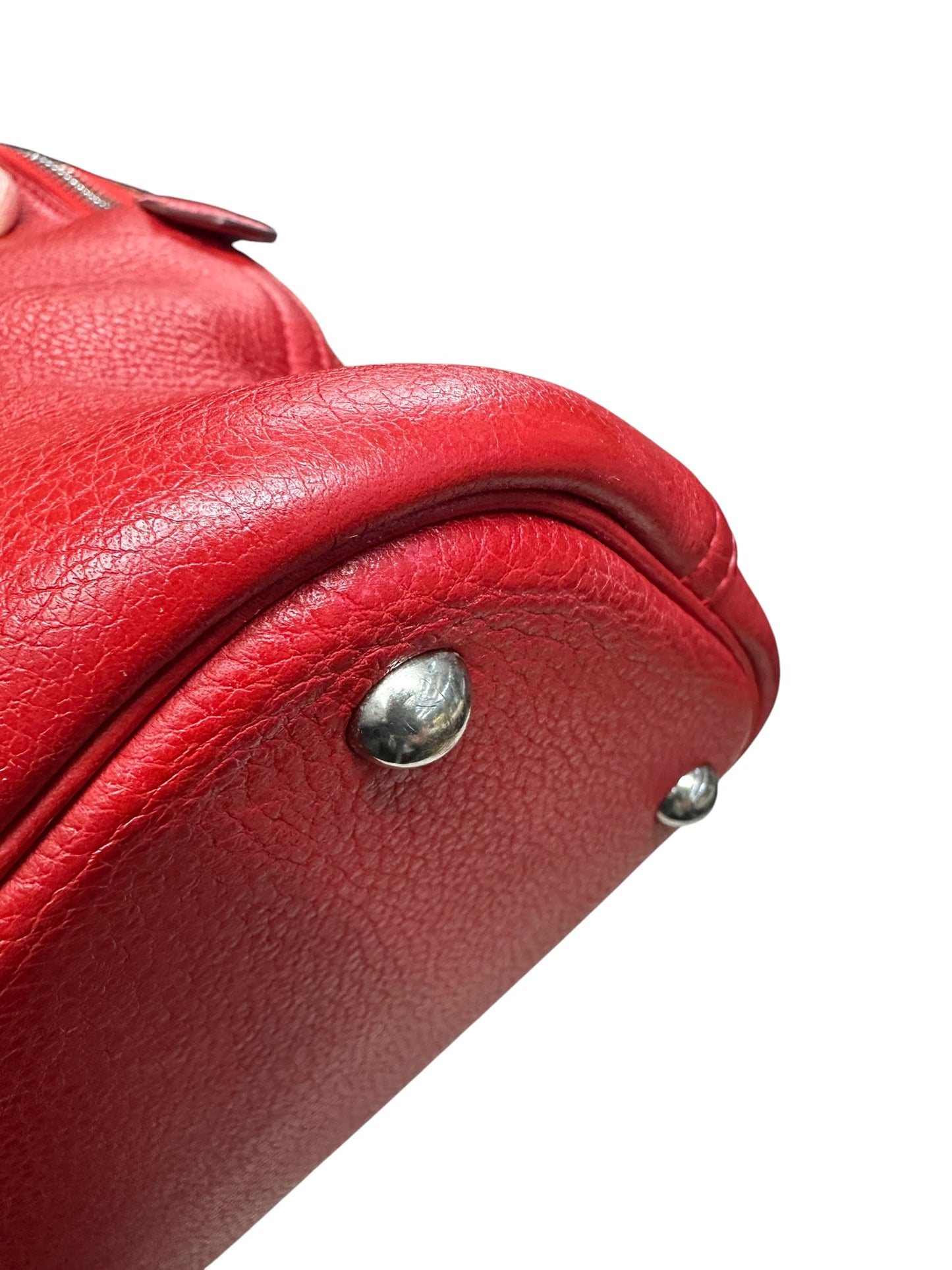 HERMES Clemence Leather Bolide 35 Handbag Red Silver Hardware HE467