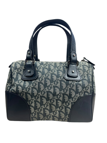 CHRISTIAN DIOR Trotter Jacquard Boston Handbag Navy Silver Hardware CH2206