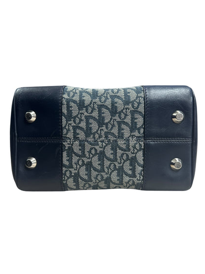 CHRISTIAN DIOR Trotter Jacquard Boston Handbag Navy Silver Hardware CH2206