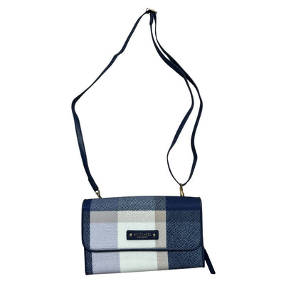 BLUE LABEL CRESTBRIDGE Textile/Leather N/A Crossbody Wallet Blue, White, Purple Plaid Gold Hardware BU1230