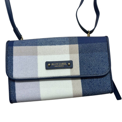 BLUE LABEL CRESTBRIDGE Textile/Leather N/A Crossbody Wallet Blue, White, Purple Plaid Gold Hardware BU1230