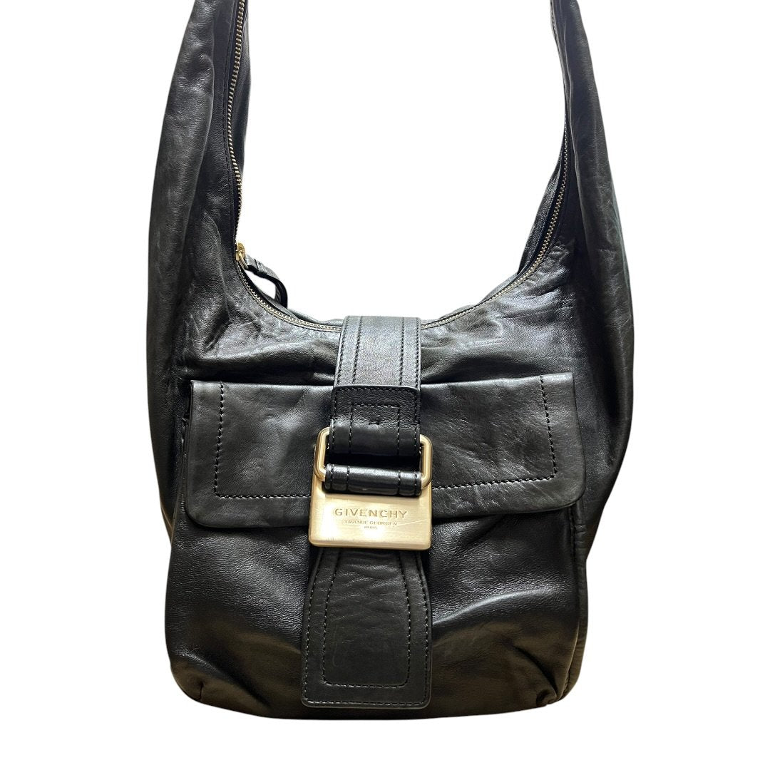 GIVENCHY Leather Hobo Shoulder Bag Shoulder Bag Black Gold Hardware GI38