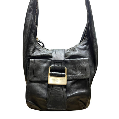 GIVENCHY Leather Hobo Shoulder Bag Shoulder Bag Black Gold Hardware GI38
