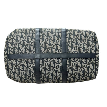 CHRISTIAN DIOR Oblique Canvas Oblique Boston Bag Handbag Black and Beige Silver Hardware Ch2208