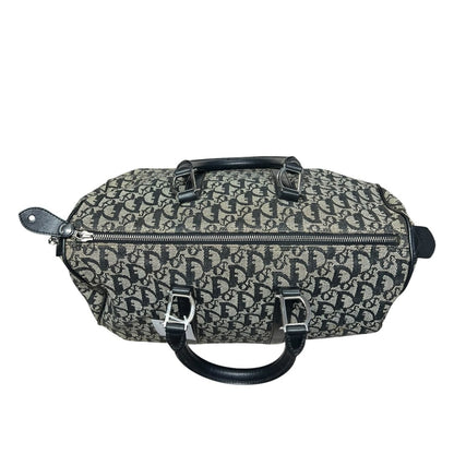 CHRISTIAN DIOR Oblique Canvas Oblique Boston Bag Handbag Black and Beige Silver Hardware Ch2208