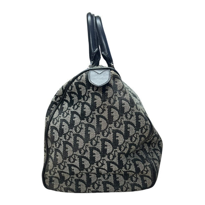 CHRISTIAN DIOR Oblique Canvas Oblique Boston Bag Handbag Black and Beige Silver Hardware Ch2208