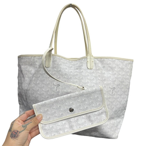 GOYARD Goyardine Canvas St. Louis GM Tote Bag White and Light Beige Silver Hardware GO30