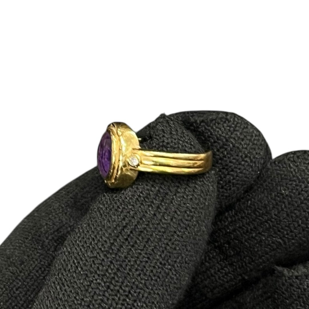 UNBRANDED Accessory 18K Gold, Amethyst Ring Gold, Purple, Clear Yellow Gold Tone je45