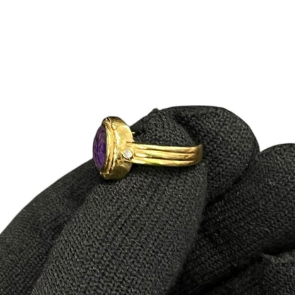 UNBRANDED Accessory 18K Gold, Amethyst Ring Gold, Purple, Clear Yellow Gold Tone je45