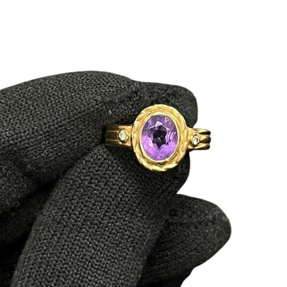 UNBRANDED Accessory 18K Gold, Amethyst Ring Gold, Purple, Clear Yellow Gold Tone je45
