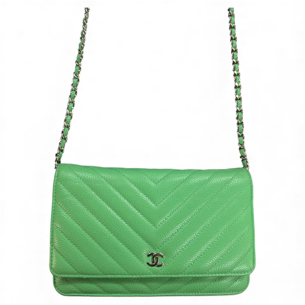 CHANEL Green Chain Wallet Shoulder  Bag CH2026
