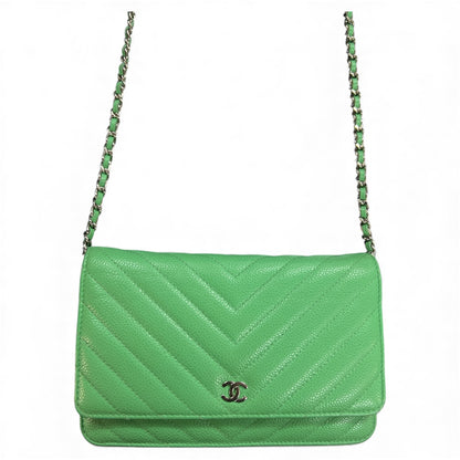 CHANEL Green Chain Wallet Shoulder  Bag CH2026