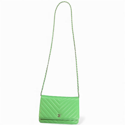 CHANEL Green Chain Wallet Shoulder  Bag CH2026