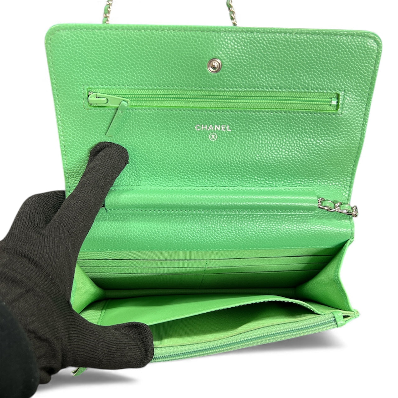 CHANEL Green Chain Wallet Shoulder  Bag CH2026