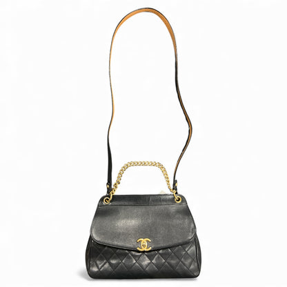 CHANEL Matelassé Black Lambskin  Shoulder Handbag CH1961