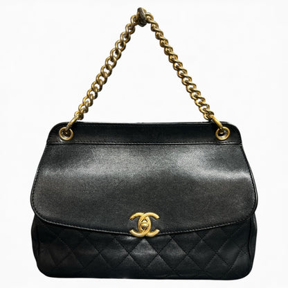 CHANEL Matelassé Black Lambskin  Shoulder Handbag CH1961