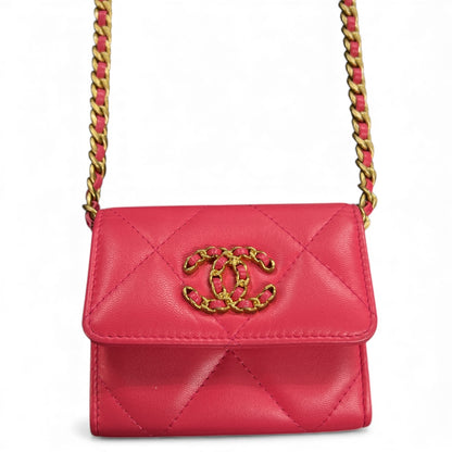 CHANEL Pink Matelassé Leather Chain  Wallet CH1944