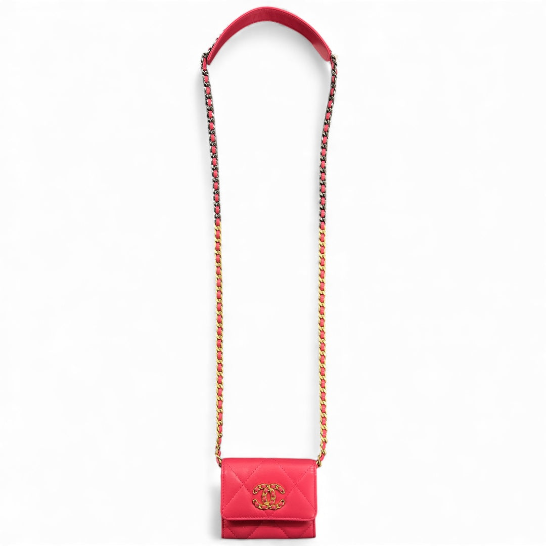 CHANEL Pink Matelassé Leather Chain  Wallet CH1944